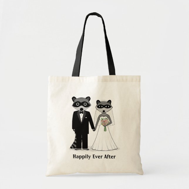 Tote Bag Raccoons se marier - mariée mignonne et fille (Devant)