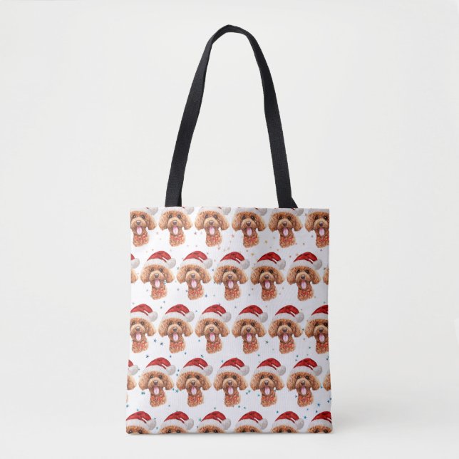 Tote Bag Race de chien Caniche Étoiles de Noël (Devant)