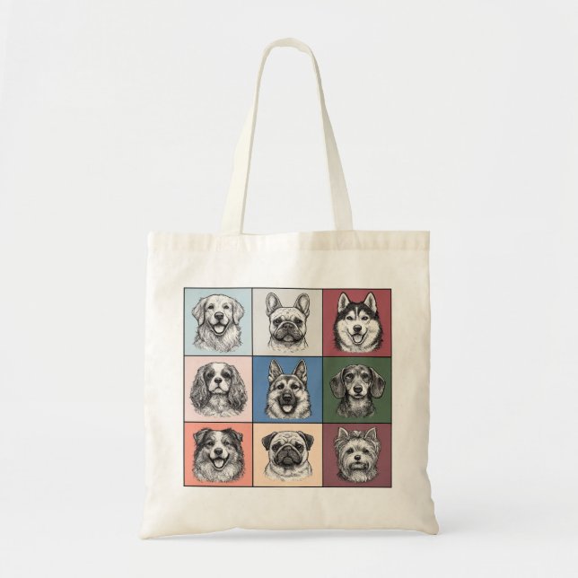 Tote Bag Races de chiens mignons Pop Art Grille de collage (Devant)