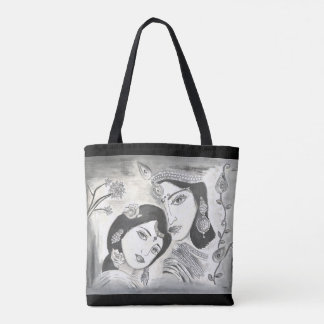 Tote Bag Radha Krishna noir et blanc