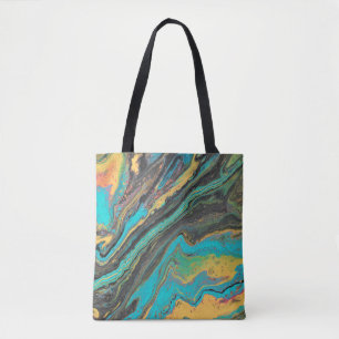 Tote Bag Radio King 3 Turquoise Geode Acrylique Abstrait Fo