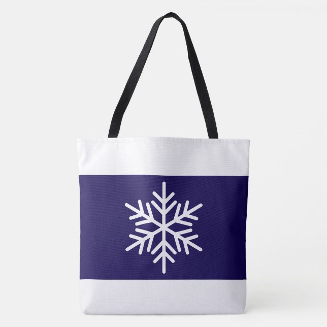 Tote Bag Raffiné larges rayures flocon de neige bleu marine (Devant)