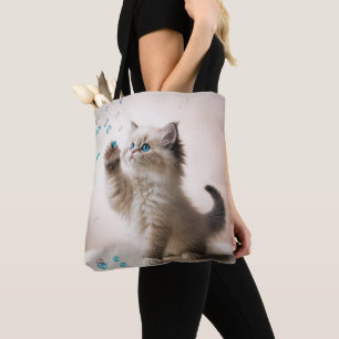 Tote Bag Ragdoll Kitten Jouer Avec Des Bulles