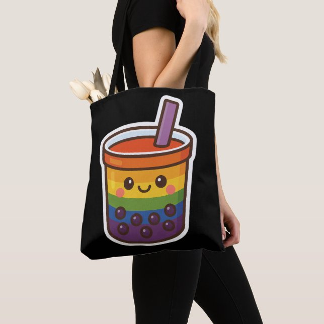 Tote Bag Rainbow Bubble Tea LGBTQ+ Pride (De près)