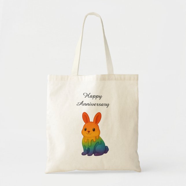 Tote Bag Rainbow Bunny - Joyeux anniversaire (Devant)