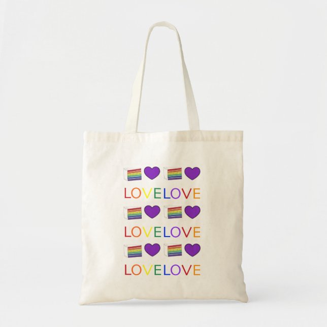 Tote Bag Rainbow Cake Slice Heart Lgbt Gay pride LOVE Fourr (Devant)