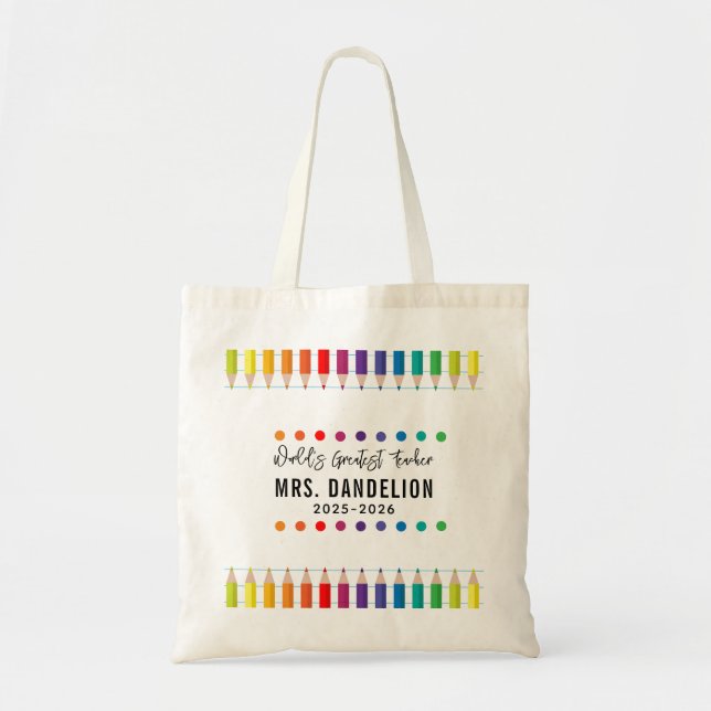 Tote Bag Rainbow Crayons Kindergarten Enseignant (Devant)