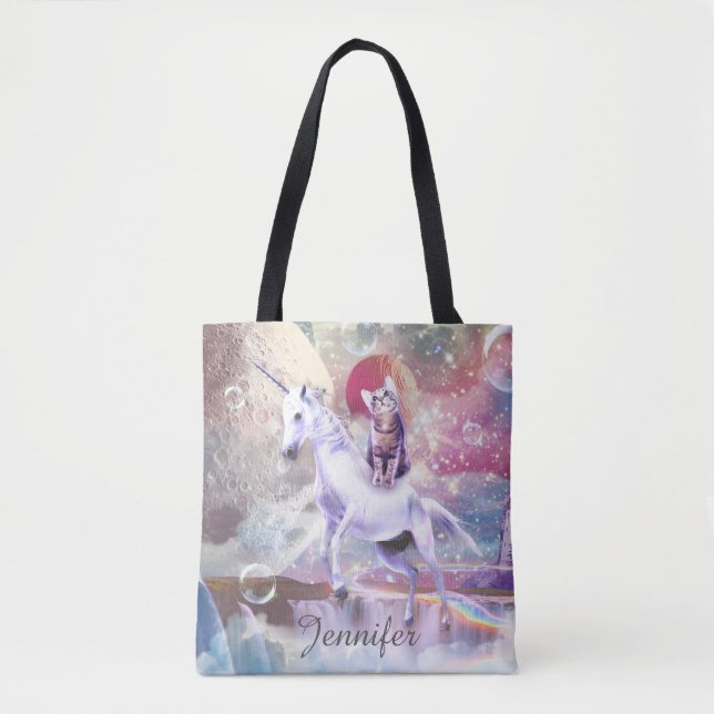 Tote Bag Rainbow galaxy chat équitation licorne dans l'espa (Devant)