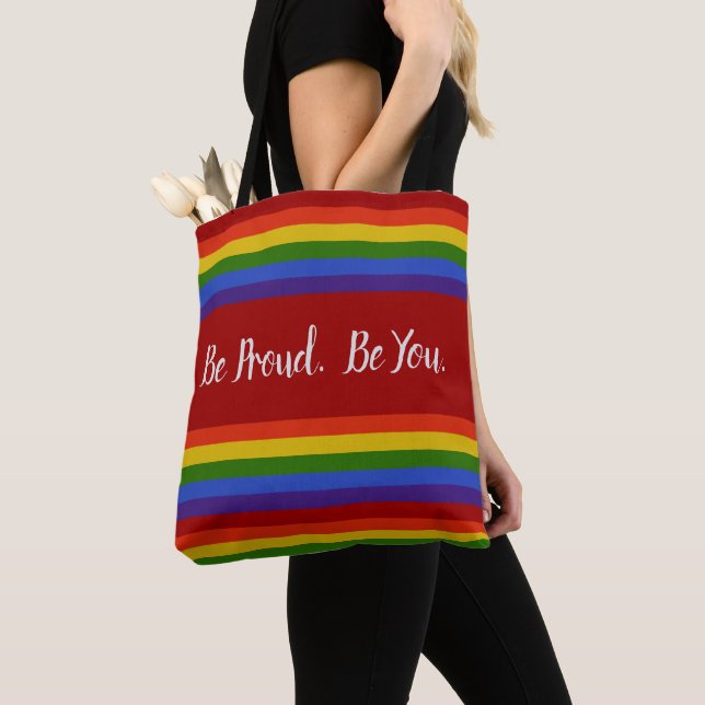 Tote Bag Rainbow Horizontal Stripes Soyez Proind Soyez FIER (De près)