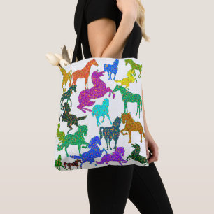 Tote Bag Rainbow Horses - "Dotty about Horses !"