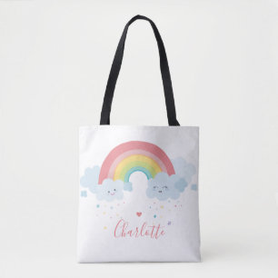 Tote Bag RAINBOW mignon nuages jolies couleurs pastel nom