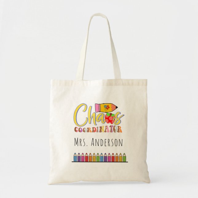 Tote Bag Rainbow Pencils Enseignant de maternelle (Devant)