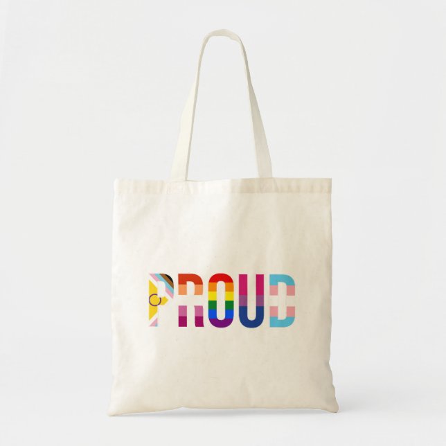 Tote Bag Rainbow Pride 'Fière' : couleur du drapeau LGBTQ (Devant)