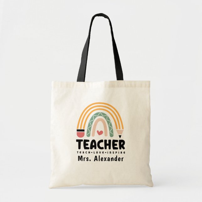 Tote Bag Rainbow Retro Teacher Life Custom (Devant)