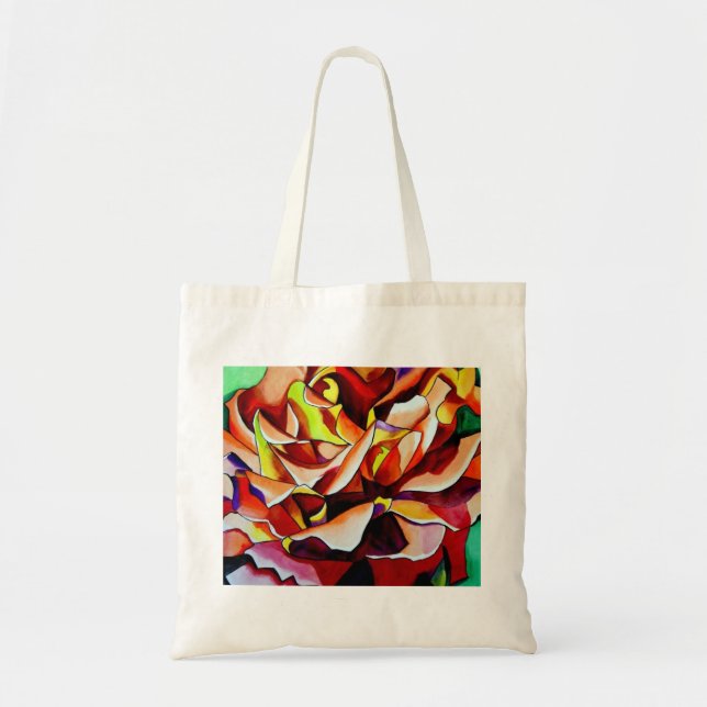 Tote Bag Rainbow Sunset Rose watercolor original art (Devant)