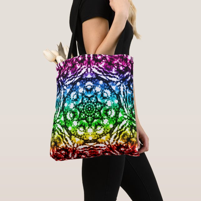 Tote Bag Rainbow Tie Dye Mandala Star (De près)