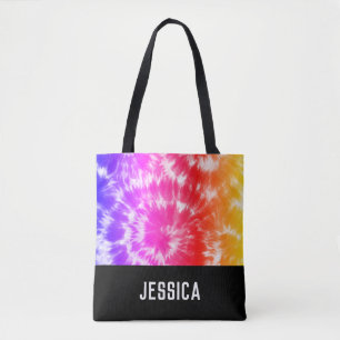 Tote Bag Rainbow Tie Dye Psychedelic Nom personnalisé