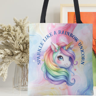 Tote Bag Rainbow Unicorn coloré Design Fourre-tout
