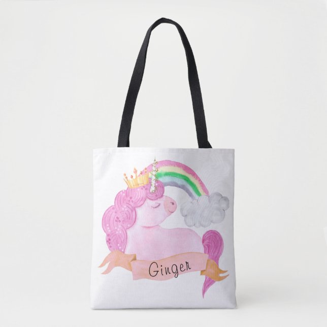 Tote Bag 🌈 Rainbow Unicorn Nom personnalisé    (Devant)