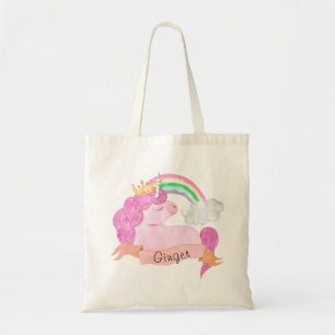 Tote Bag 🌈 Rainbow Unicorn Nom personnalisé Apron pour enf