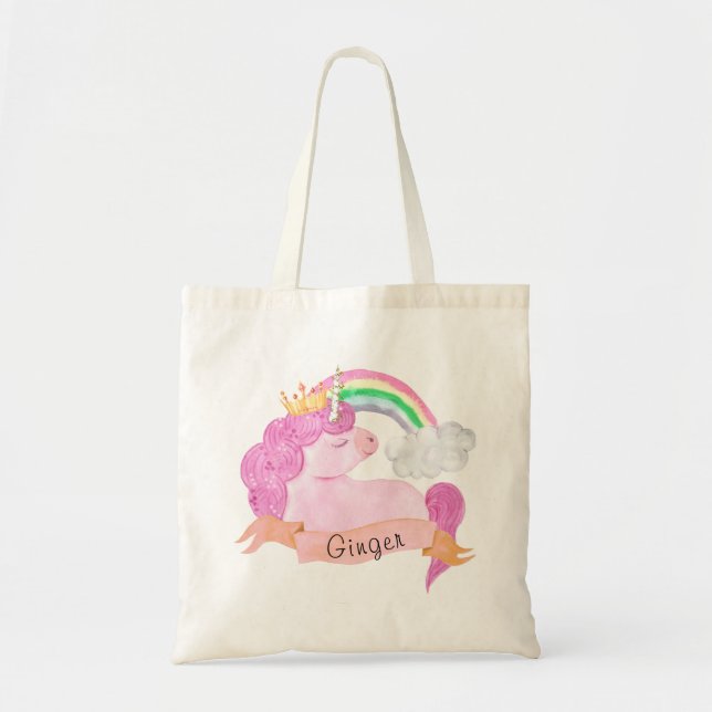 Tote Bag 🌈 Rainbow Unicorn Nom personnalisé Apron pour enf (Devant)