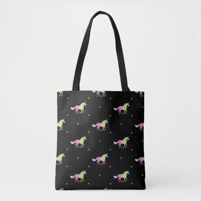 Tote Bag Rainbow Unicorns & Gold Stars Motif (Devant)