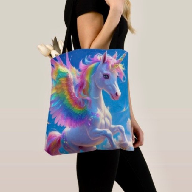 Tote Bag Rainbow Winged Prancing Unicorn (Créateur téléchargé)