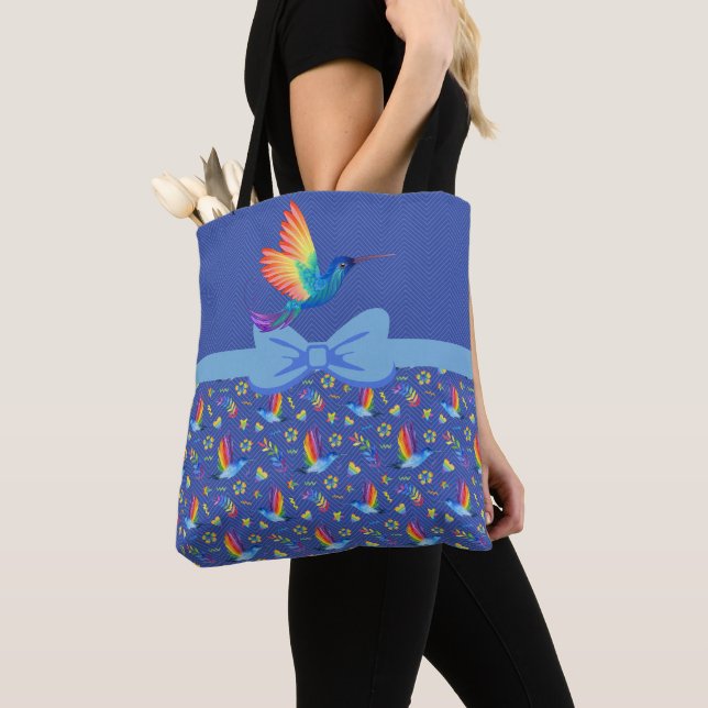 Tote Bag Rainbows et Love Humming Bird in Blueberry (De près)
