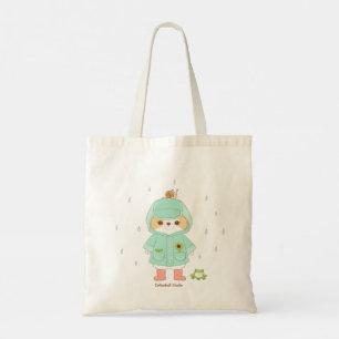 Tote Bag Rainey Day Mochi in a Raincoat and Frog, Snail
