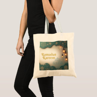 Tote Bag Ramadan Elegance Green & Gold Lanterns and Mosque