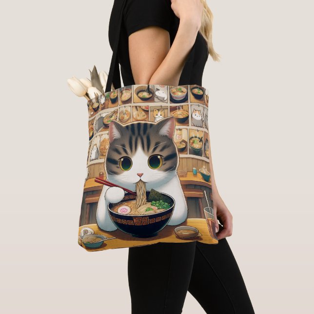 Tote Bag Ramen mangeant de chat Munchkin (De près)