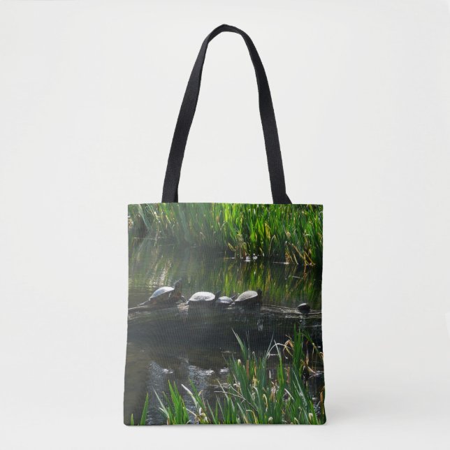 Tote Bag Rangée de tortues photo de la nature verte (Devant)