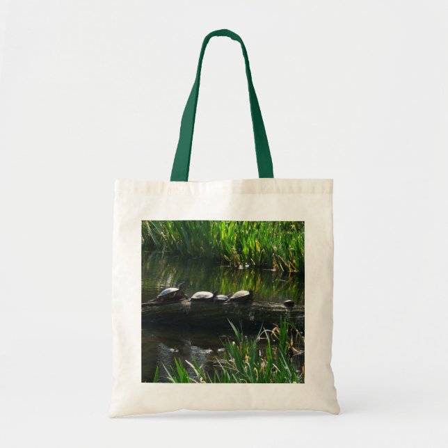 Tote Bag Rangée de tortues photo verte de la nature (Devant)