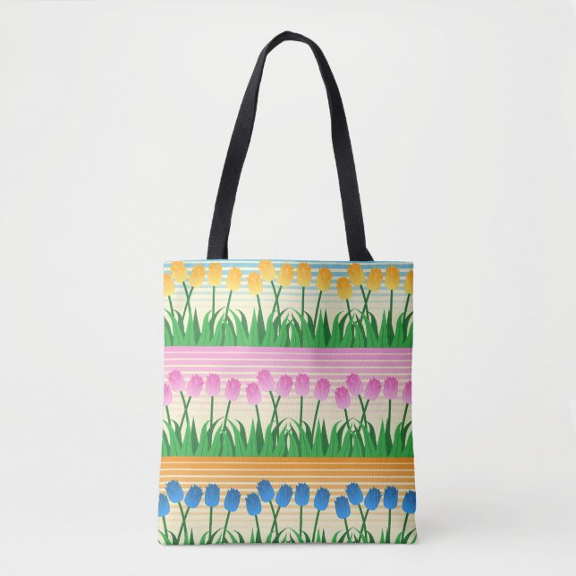 Tote Bag Rangs Colorés de Tulipes (Devant)