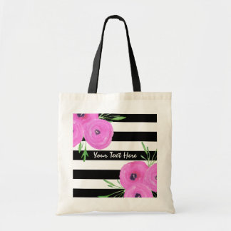 Tote Bag Ranunculus floral noir blanc