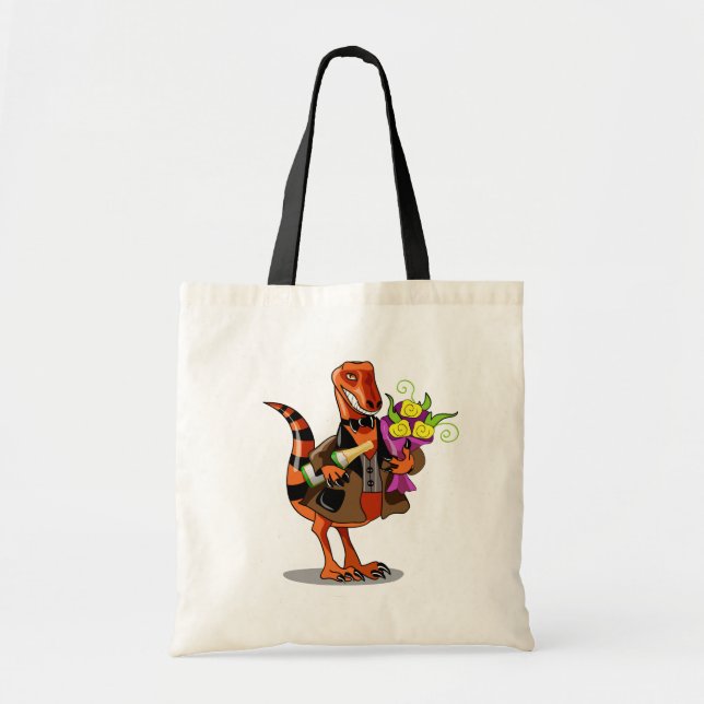 Tote Bag Raptor Tenant Une Bouteille De Vin Et Fleurs Étinc (Devant)