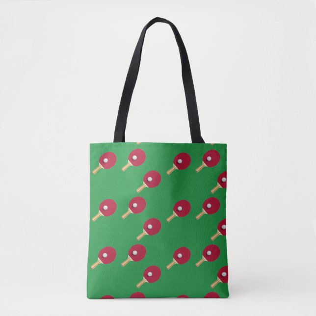 Tote Bag Raquette de ping-pong et boule sur vert (Devant)