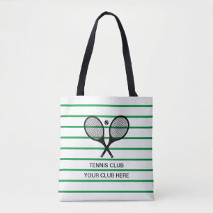 Tote Bag Raquette de tennis en bande blanche verte personna