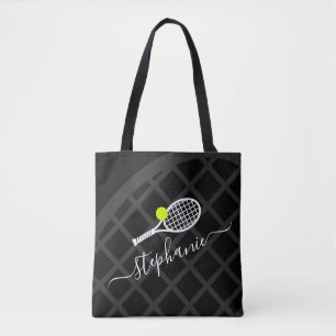 Tote Bag Raquette de tennis Monogramme Sport noir blanc