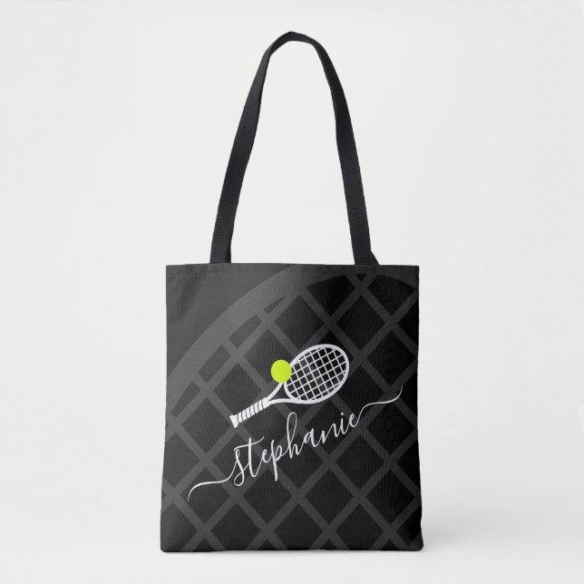 Tote Bag Raquette de tennis Monogramme Sport noir blanc (Devant)