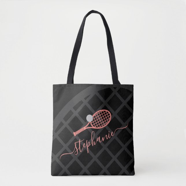 Tote Bag Raquette de tennis Monogramme Sport rose noir (Devant)