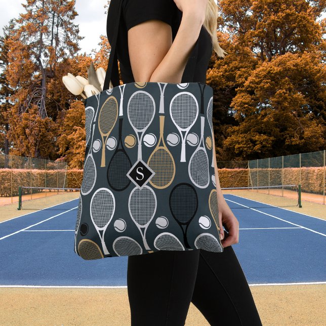 Tote Bag Raquettes de tennis Personnalisées Monogramme Nom  (Créateur téléchargé)