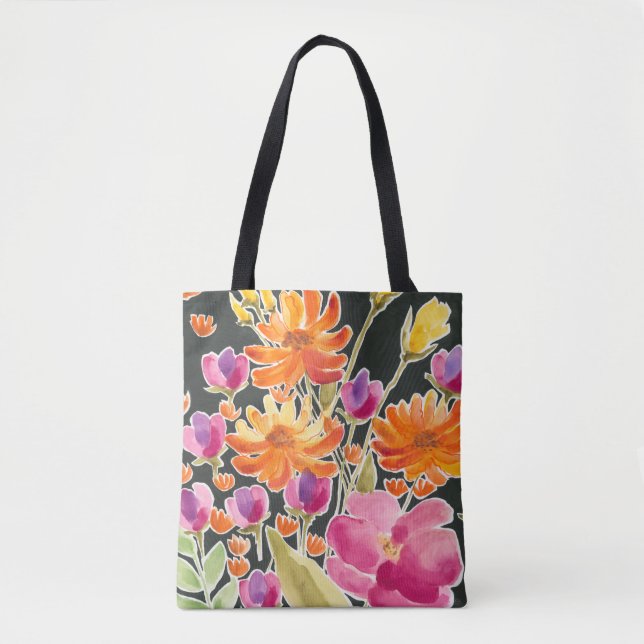 Tote Bag Rassemblement splendide - Fleurs roses et orange (Devant)