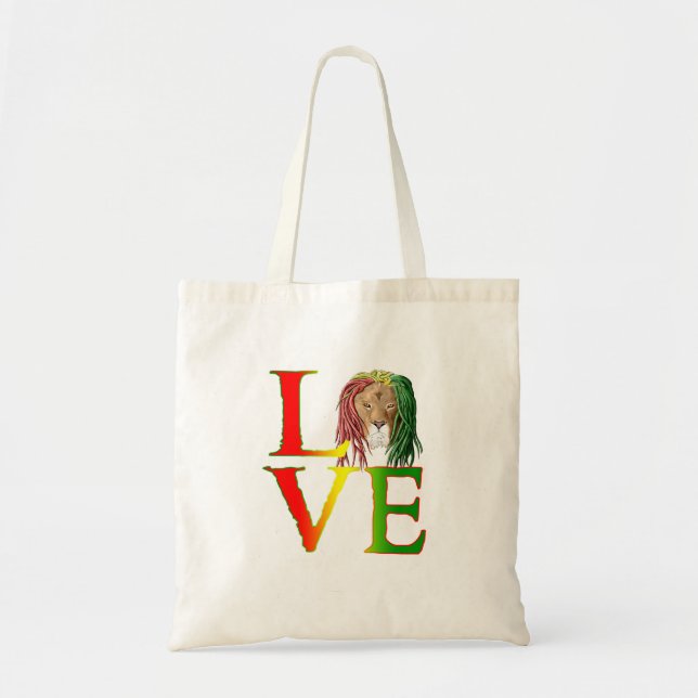 Tote Bag Rasta Lion Jamaican Reggae Love (Devant)