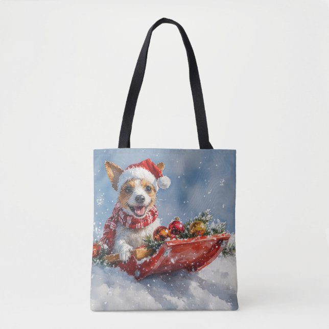 Tote Bag Rat Terrier Chien dans la corniche Laissez-le neig (Devant)