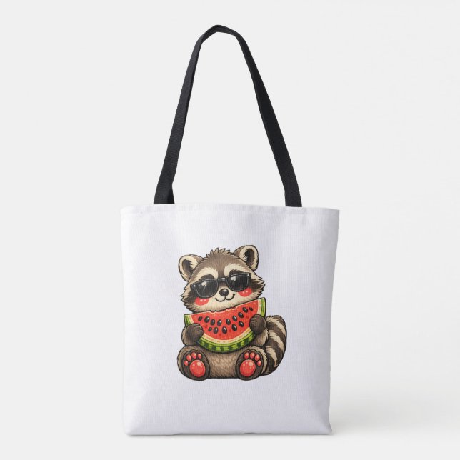 Tote Bag Raton laveur mignon avec pastèque (Dos)