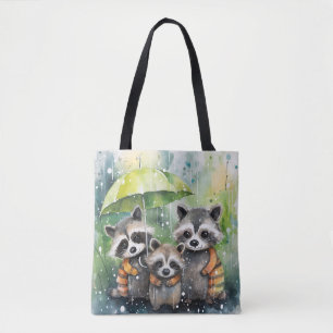 Tote Bag Raton laveurs mignons sous la pluie