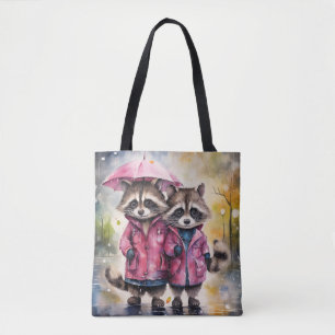 Tote Bag Raton laveurs mignons sous la pluie