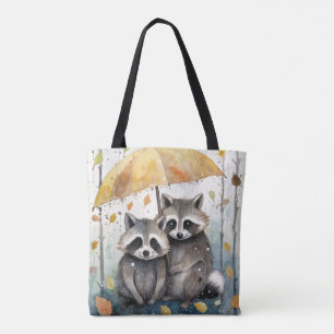 Tote Bag Raton laveurs mignons sous la pluie