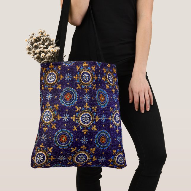 TOTE BAG RAVENNA BYZANTINE MOSAÏQUES, ÉTOILES, NUIT BLEUE S (De près)